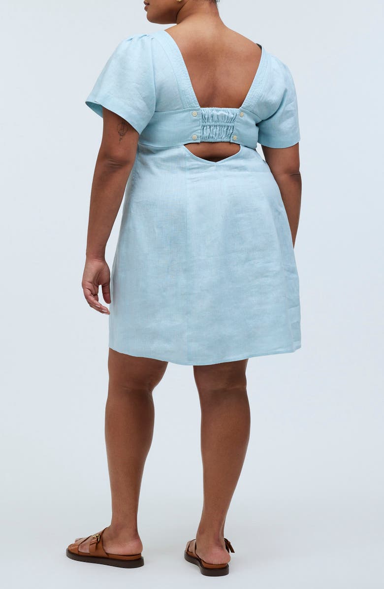 Madewell Square Neck Linen Minidress, Alternate, color, Blue Heron