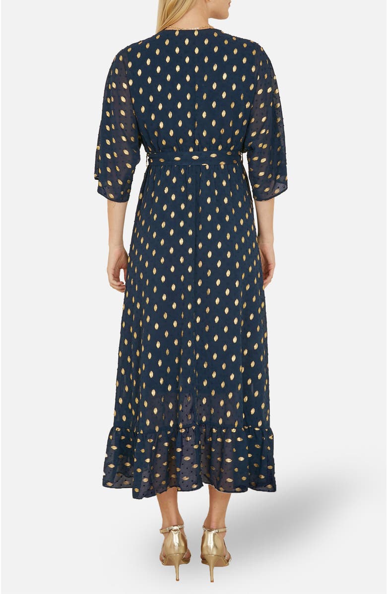 Yumi Foil Print Wrap Over Dress, Alternate, color, Navy