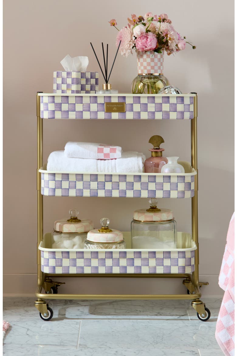 Violet Check Enameled Steel 3-Tier Kitchen Cart, Alternate, color, VIOLET