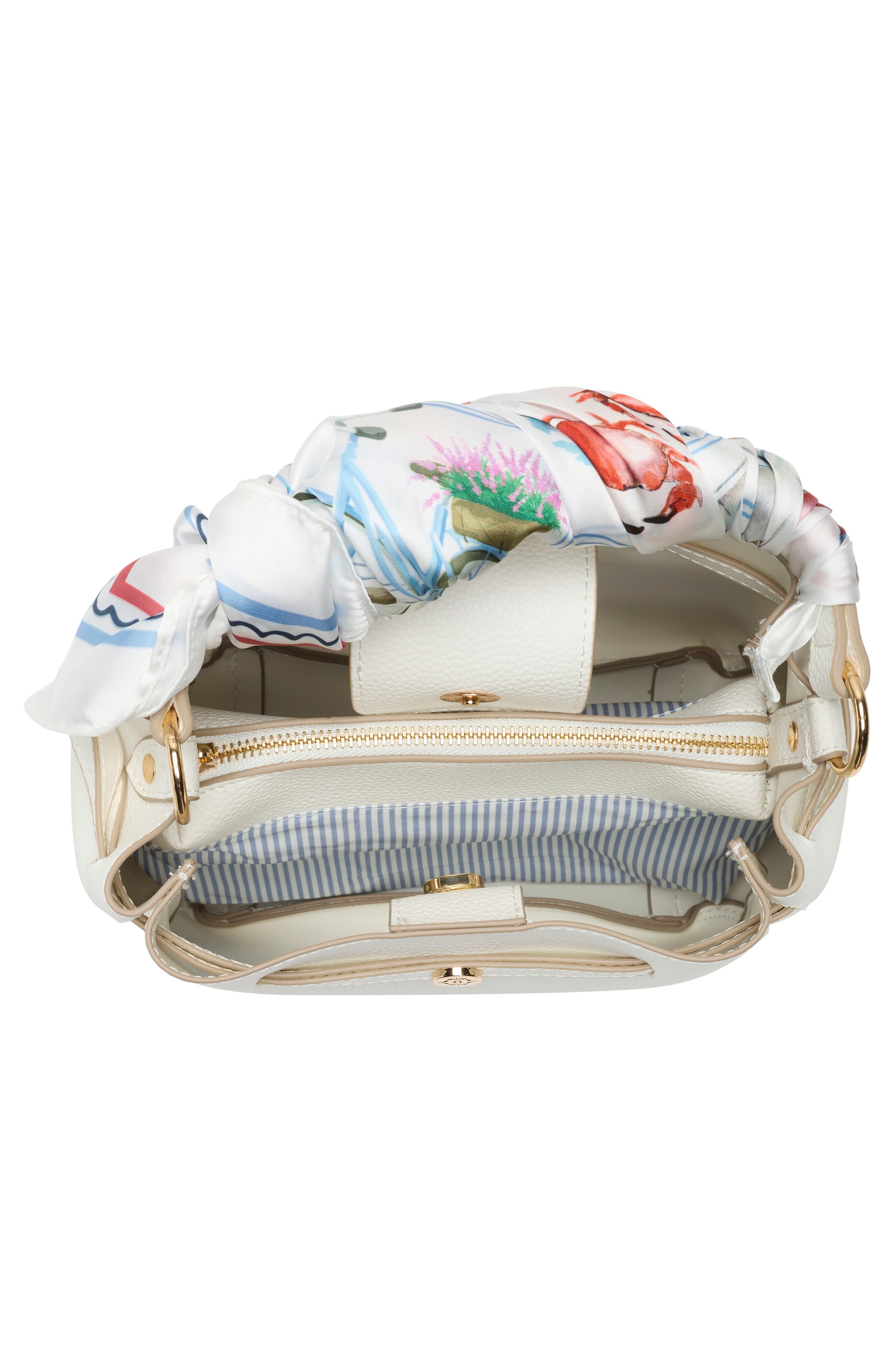Scarf Trim Belted Bucket Bag, Alternate, color, CHALK