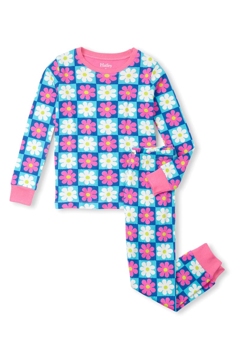 Hatley Kids' Check Daisy Fitted Two-Piece Organic Cotton Pajamas, Main, color,