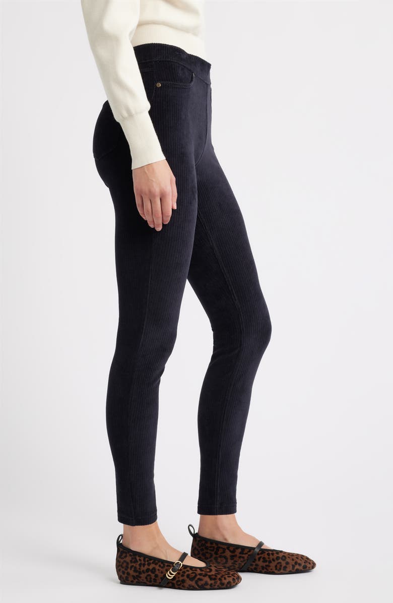 Hue Classic Stretch Corduroy Leggings, Alternate, color, Black