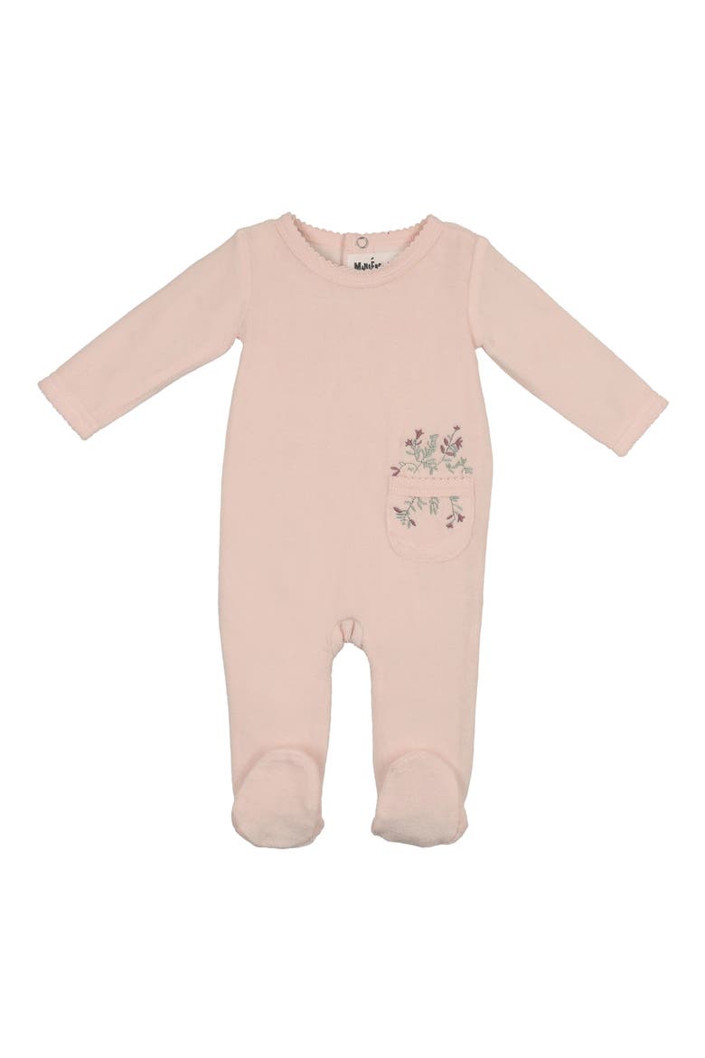 Velour Embroidered Pocket Footie, Main, color, BABY PINK