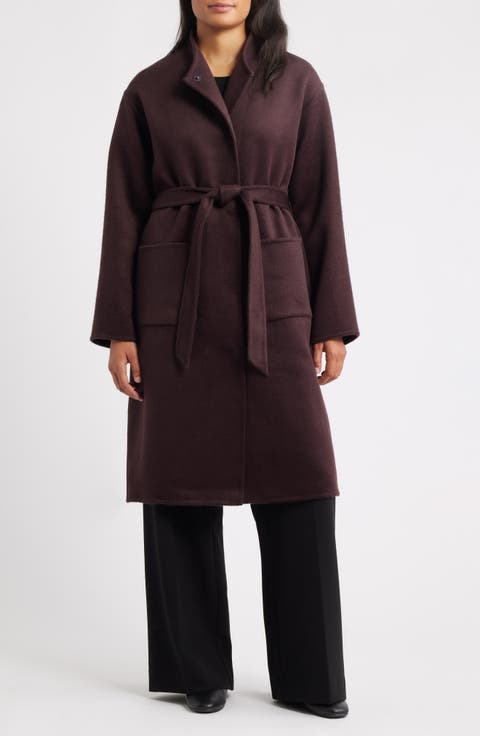 Belted Stand Collar Wool Coat
