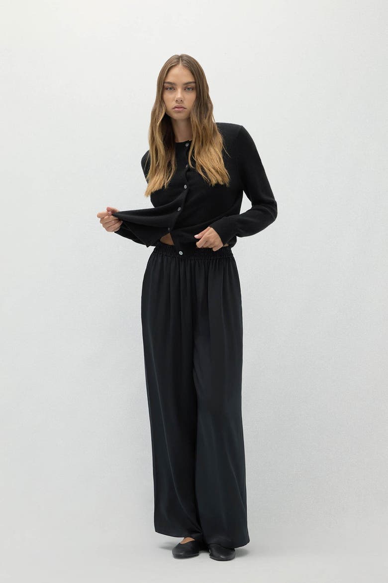Evan Silk Wide Leg Pant, Alternate, color, Black