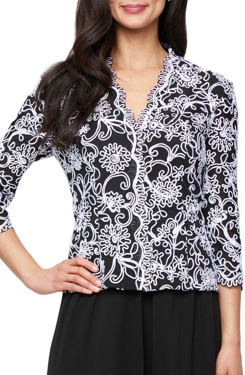 Embroidered Illusion Sleeve Blouse