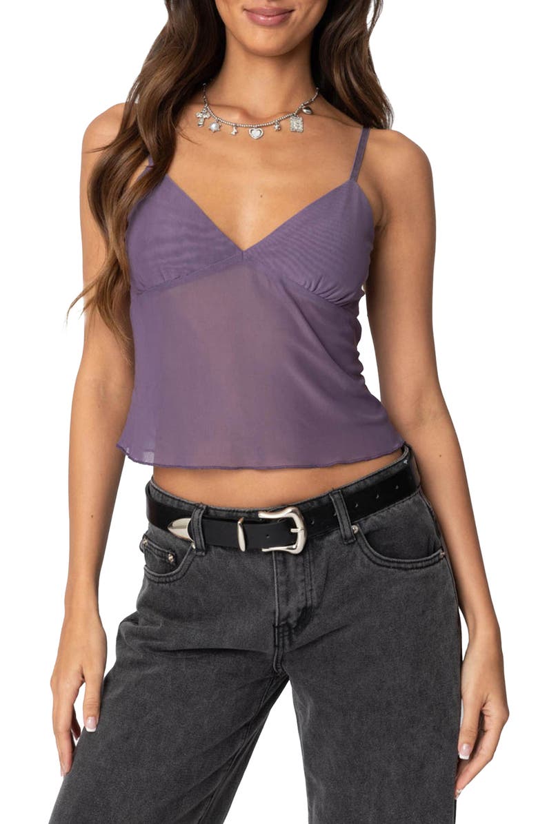 EDIKTED Serafina Sheer Mesh Camisole, Main, color, Purple