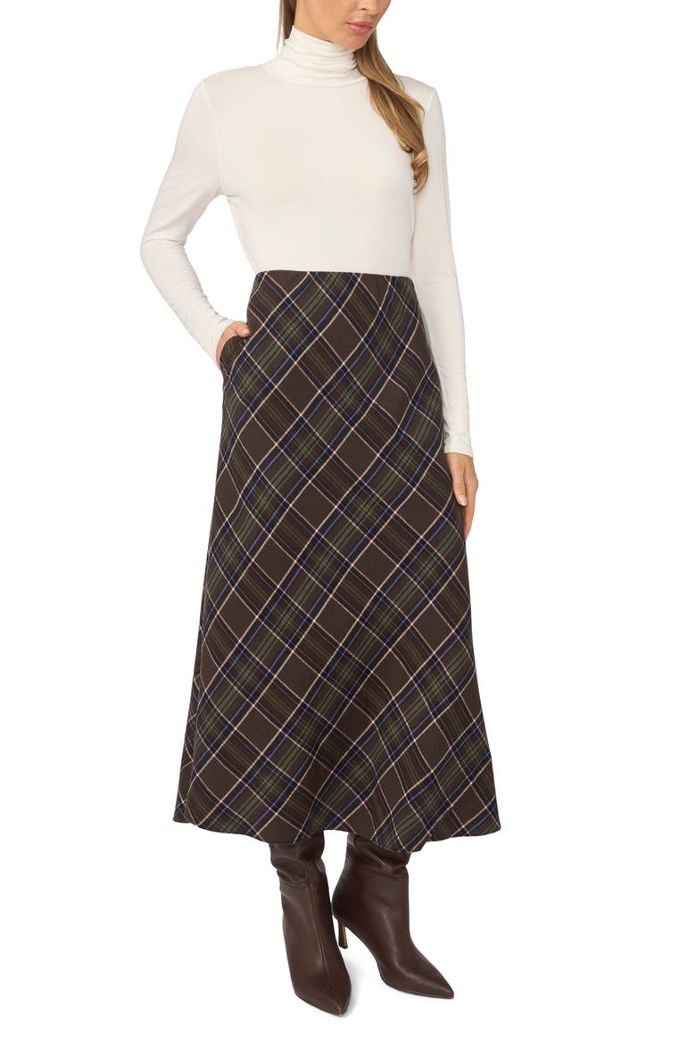 Brushed Plaid A-Line Skirt, Alternate, color, SADDLE BROWN PLAID