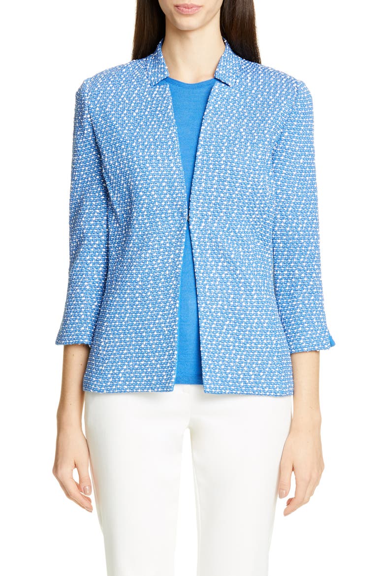 Engineered Coastal Texture Tweed Knit Jacket, Main, color, WHITE/ LAKE MULTI