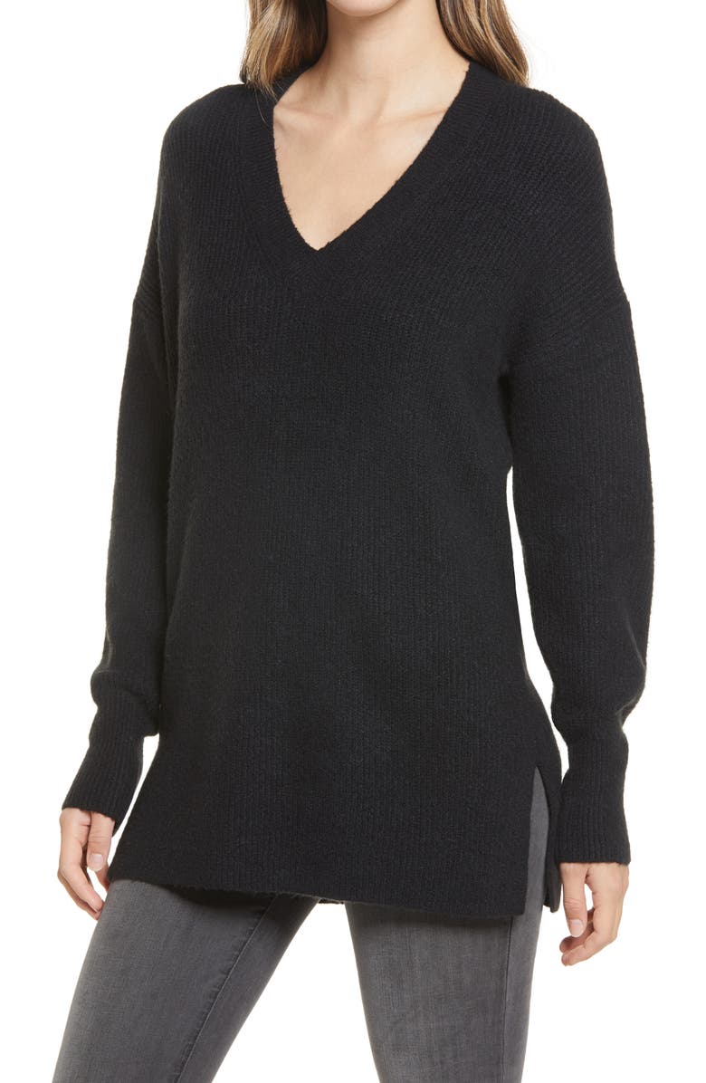 Halogen<sup>®</sup> Cozy V-Neck Tunic Sweater, Main, color,