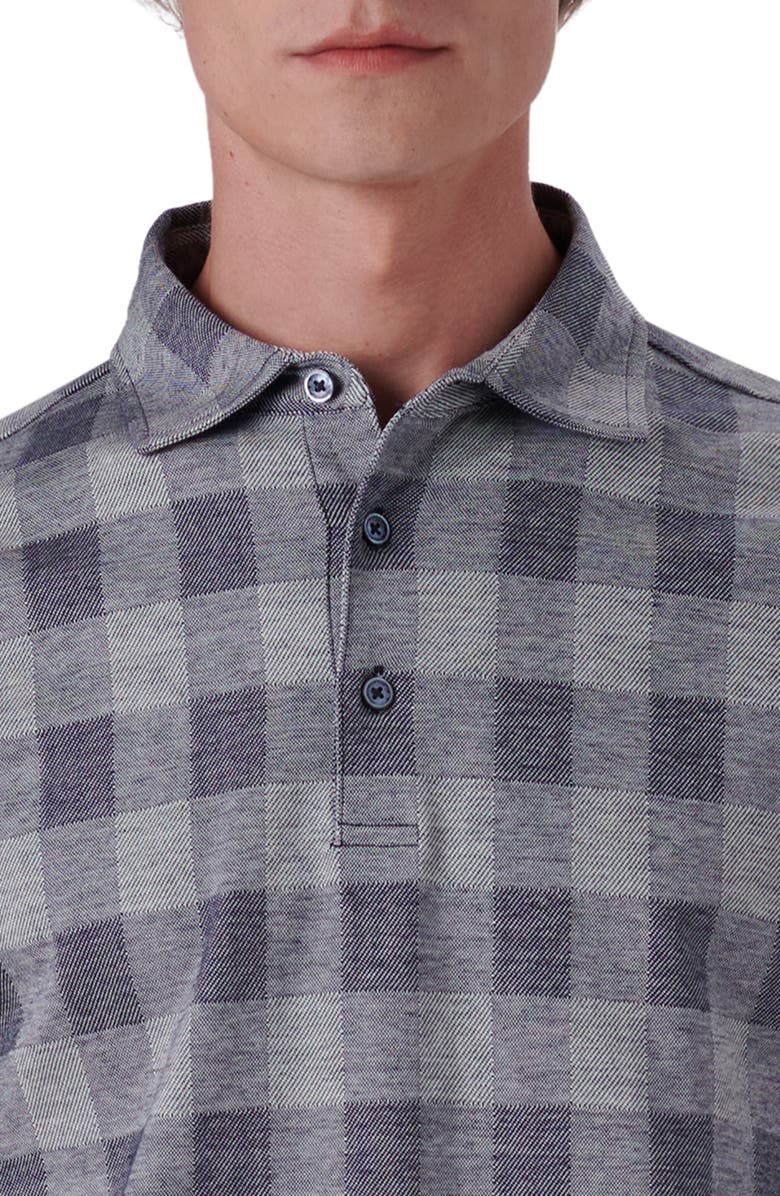 Bugatchi Plaid Short Sleeve Cotton Polo, Alternate, color, Navy