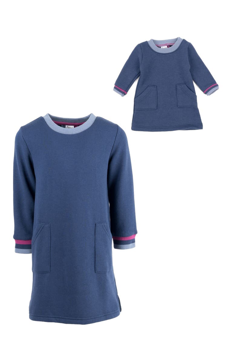 Leveret Girls Sweatshirt Dress with Matching Doll Dress, Alternate, color, Navy