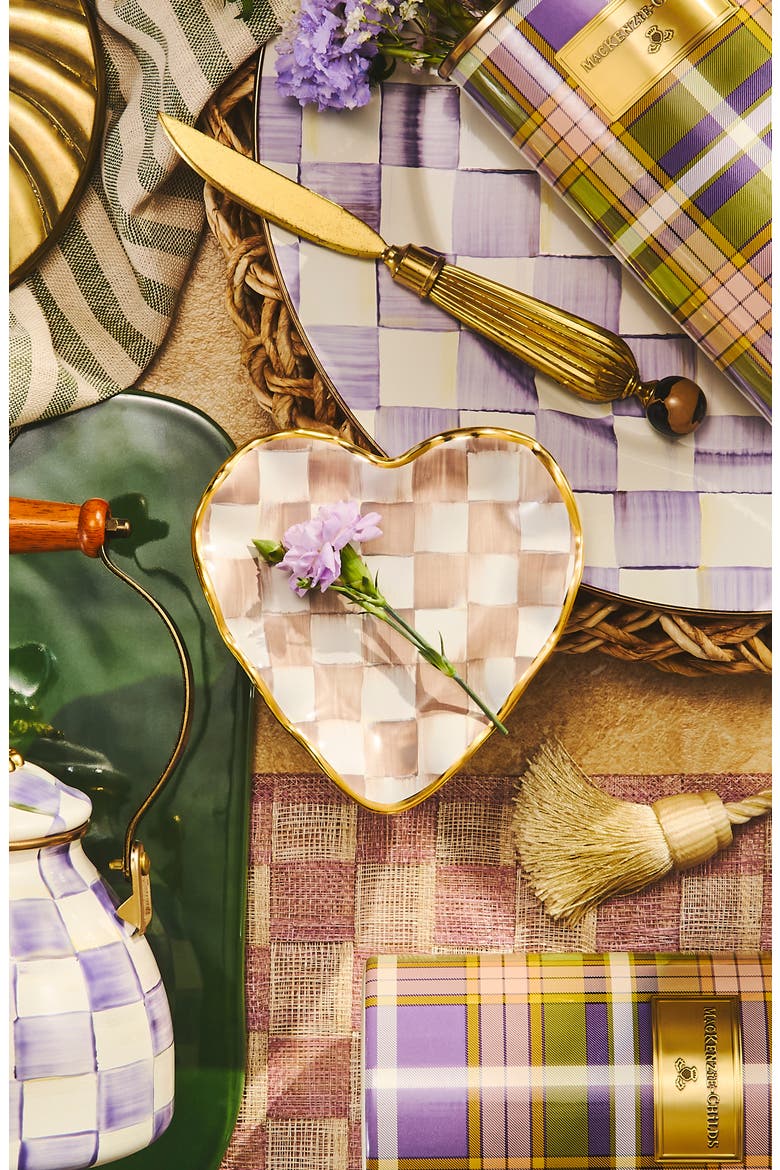 Mocha Check Ceramic Fluted Heart Plate, Alternate, color, MOCHA