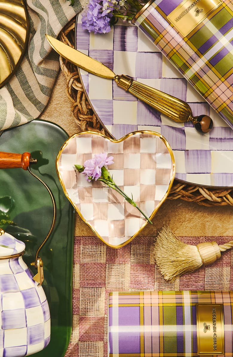 MACKENZIE CHILDS Mocha Check Ceramic Fluted Heart Plate, Alternate, color, Mocha