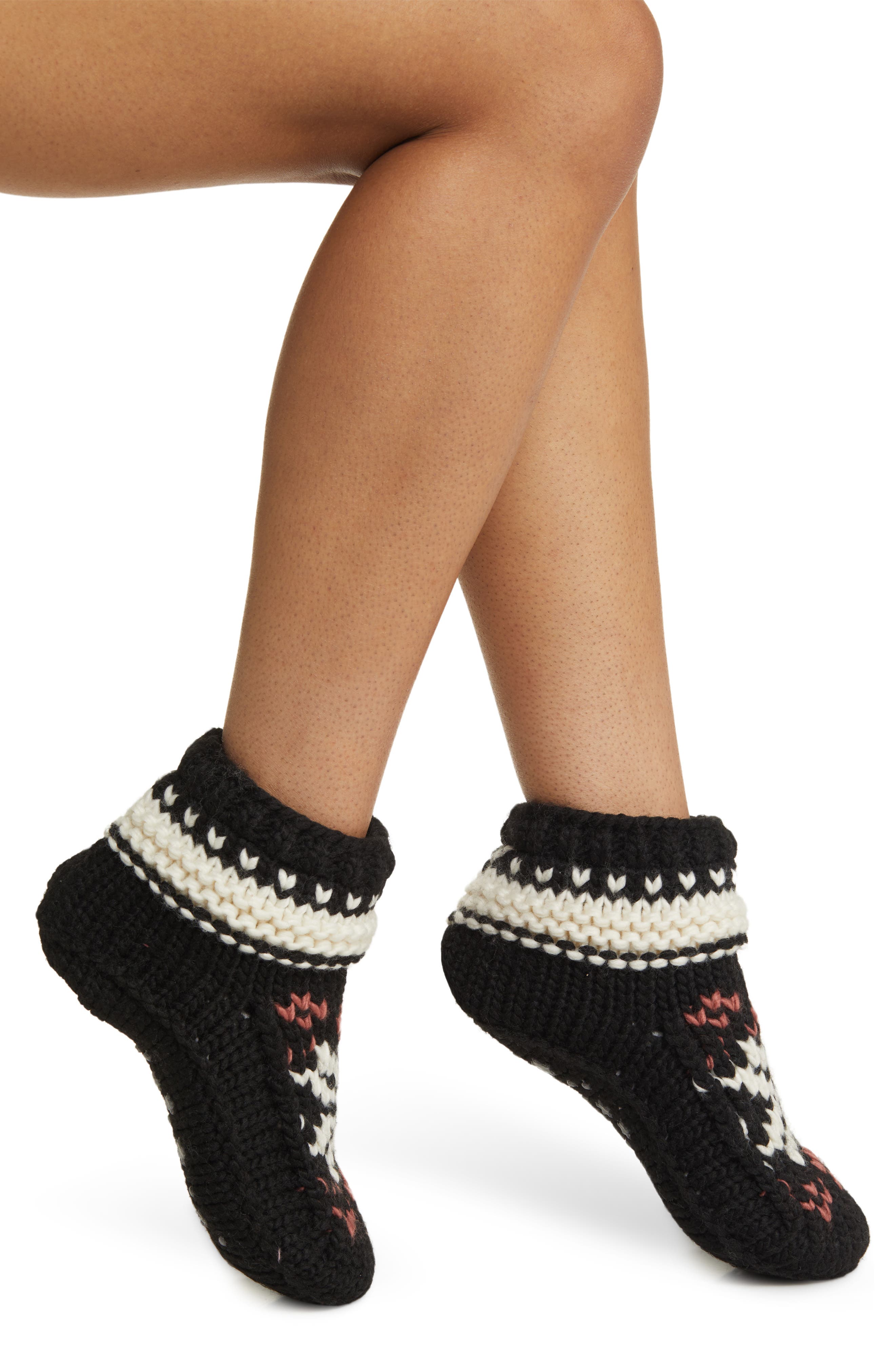 Nordic Flake Fleece Lined Slipper Socks, Alternate, color, BLACK