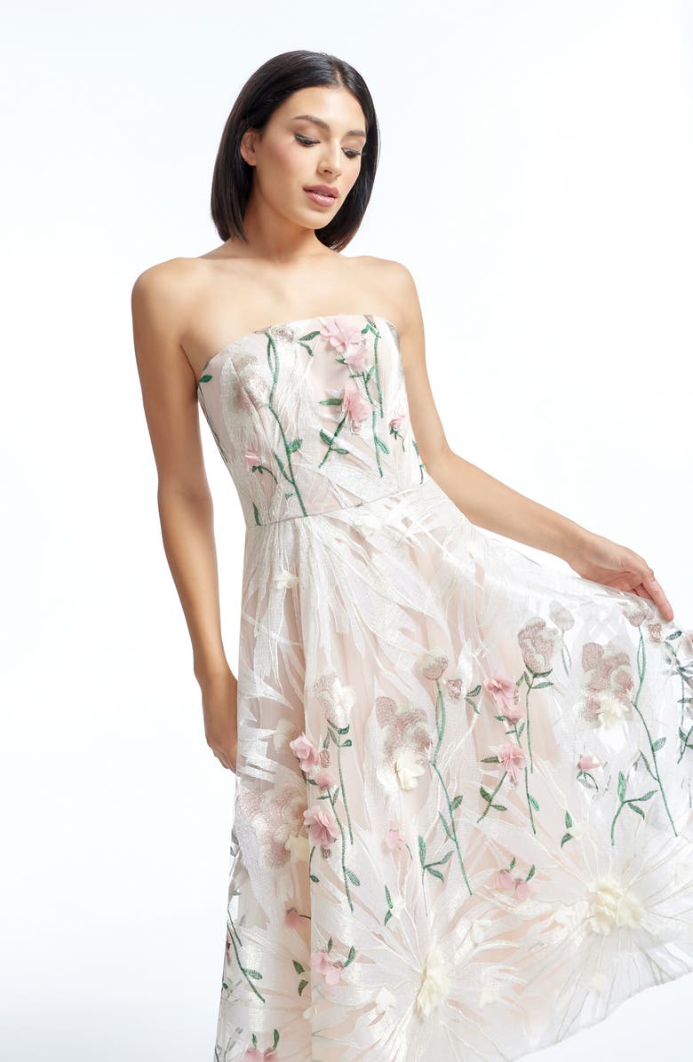 Kailyn Floral Appliqué Strapless Cocktail Dress