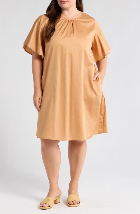 Agata Flutter Sleeve Cotton Dress (Plus)