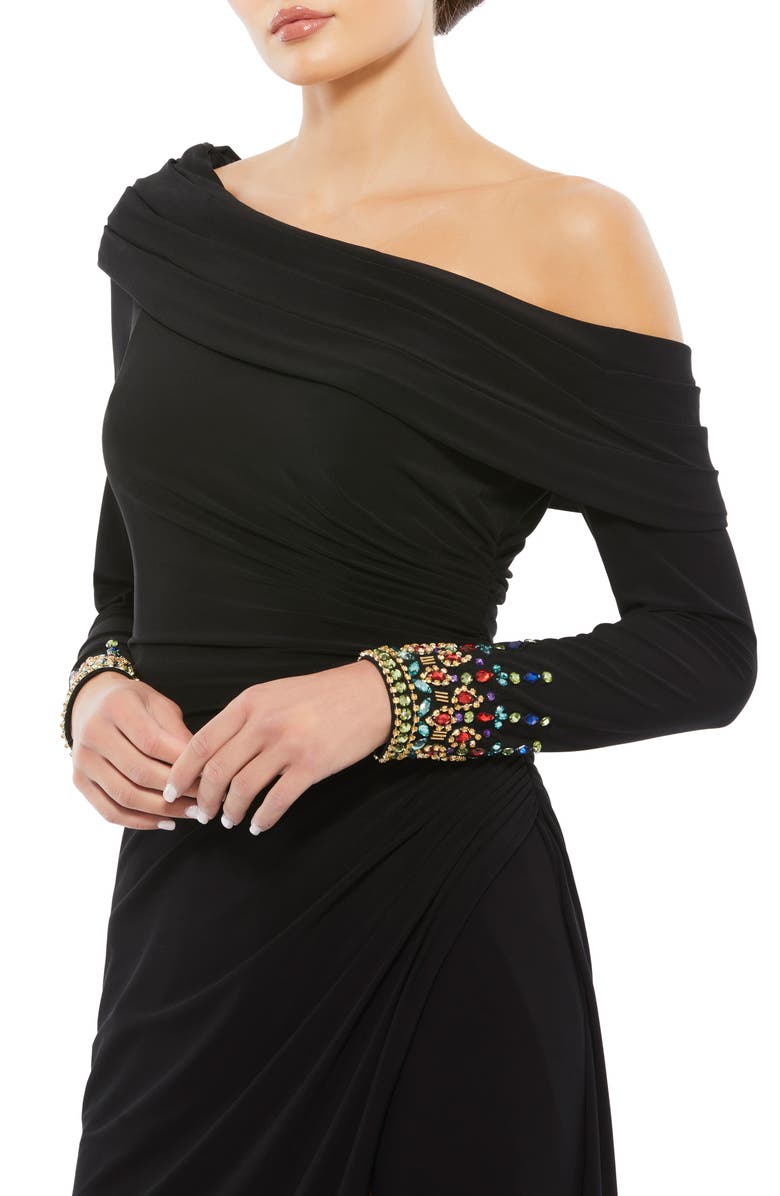 Mac Duggal One-Shoulder Long Sleeve Jersey Gown, Alternate, color,