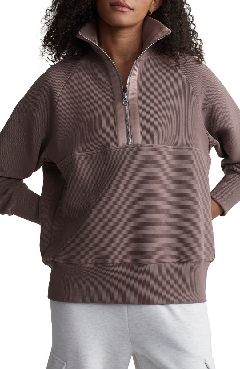 Varley Lismore Rib Half Zip Sweatshirt, Main, color, Taupe