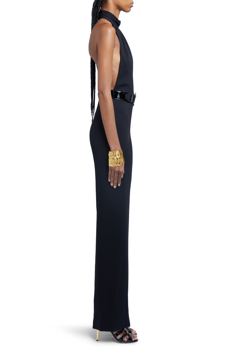 TOM FORD Stretch Sable Belted Halter Jumpsuit, Alternate, color,