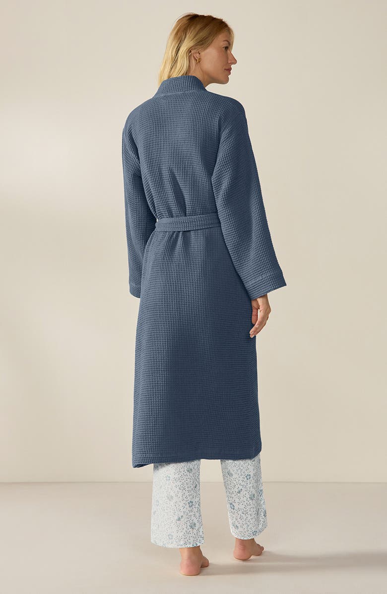 Coyuchi Gender Inclusive Organic Cotton Waffle Texture Robe, Alternate, color, Neptune