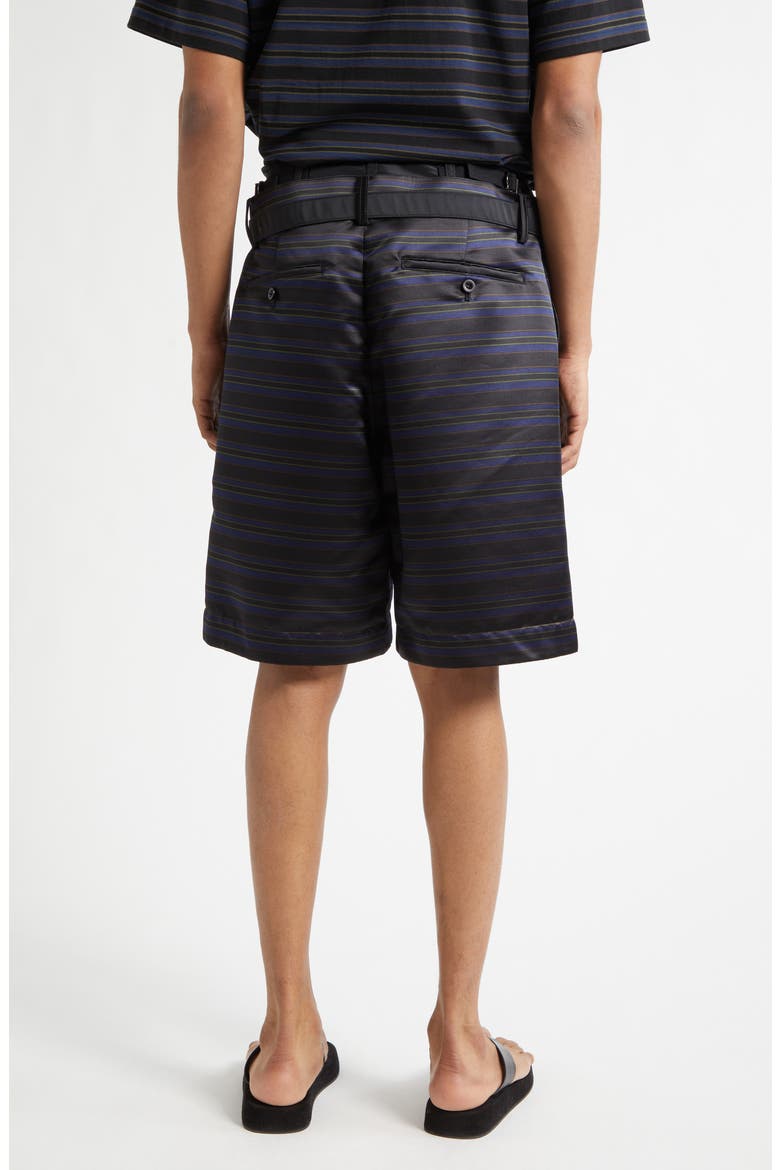 Belted Mixed Media Horizontal Stripe Shorts, Alternate, color, BLACK/ NAVY
