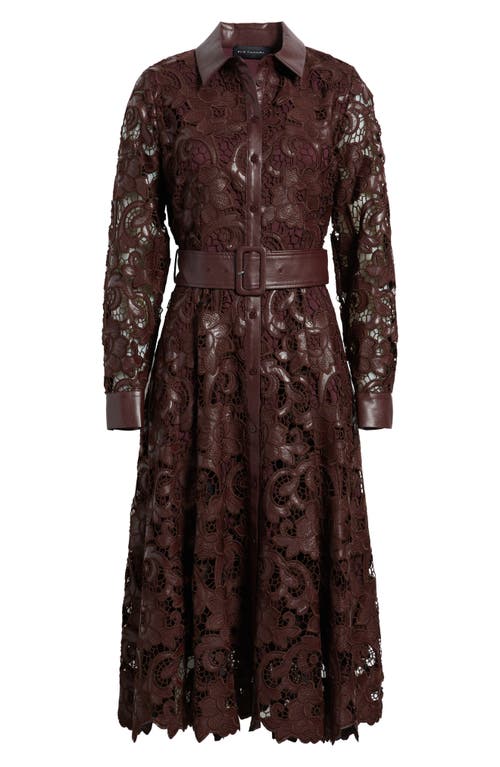 Elie Tahari Chayenne Faux Leather Lace Midi Dress In Brown