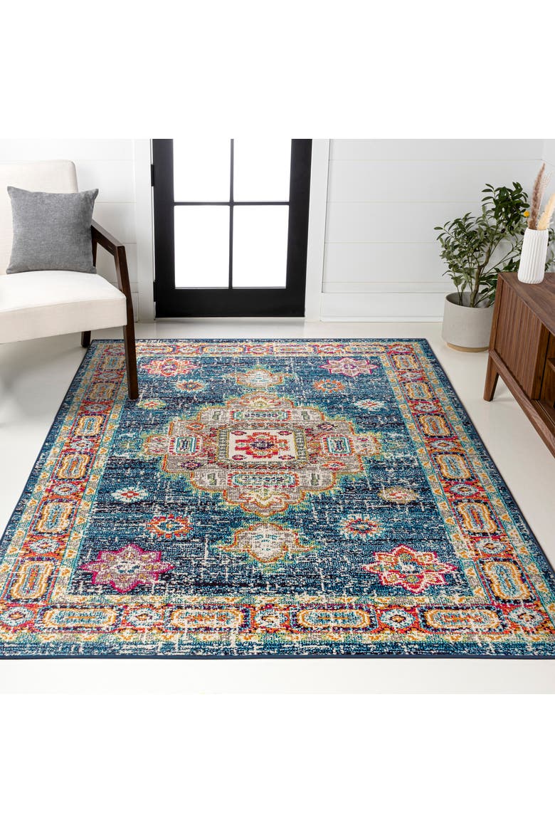 Bohemian FLAIR Boho Vintage Medallion Area Rug, Alternate, color, Navy/Red