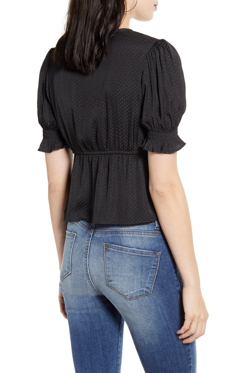 Ten Sixty Sherman Shirred Sleeve Jacquard Dot Top, Alternate, color,