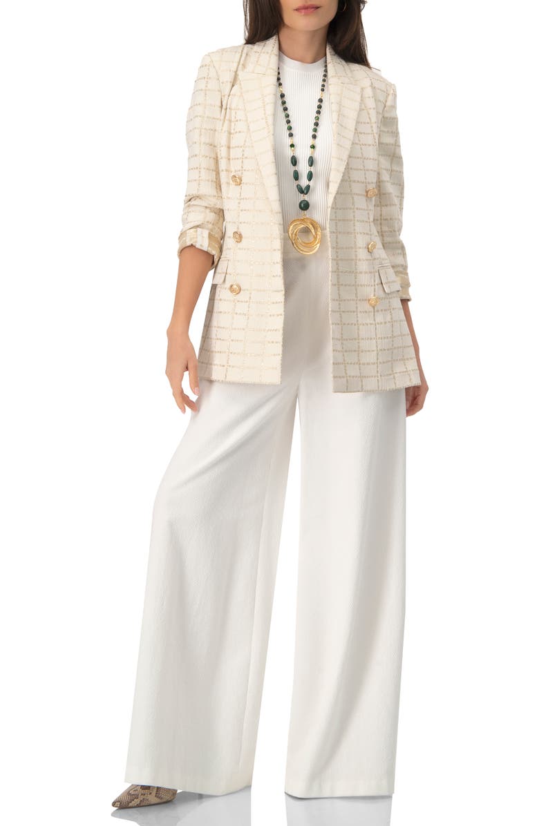 IVONNE Double-Breasted Check Blazer with Gold Buttons, Alternate, color, Gold