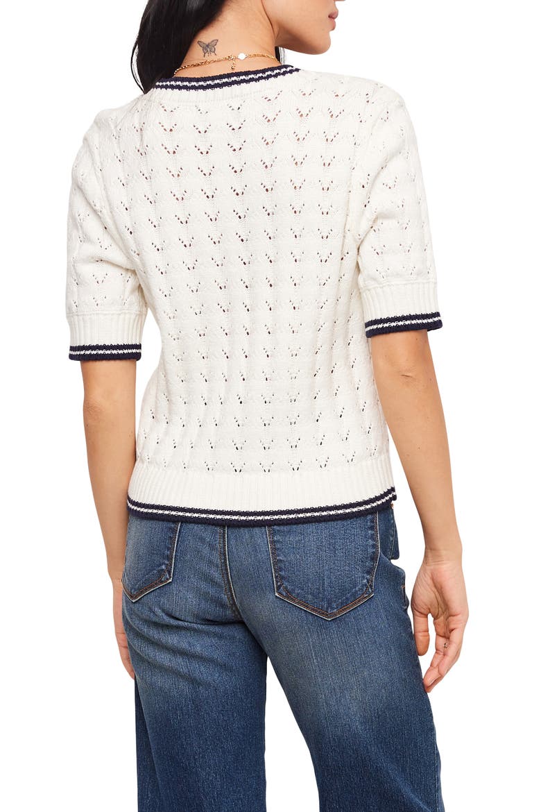 Pointelle Cotton Blend Short Sleeve Cardigan, Alternate, color, OFF WHITE
