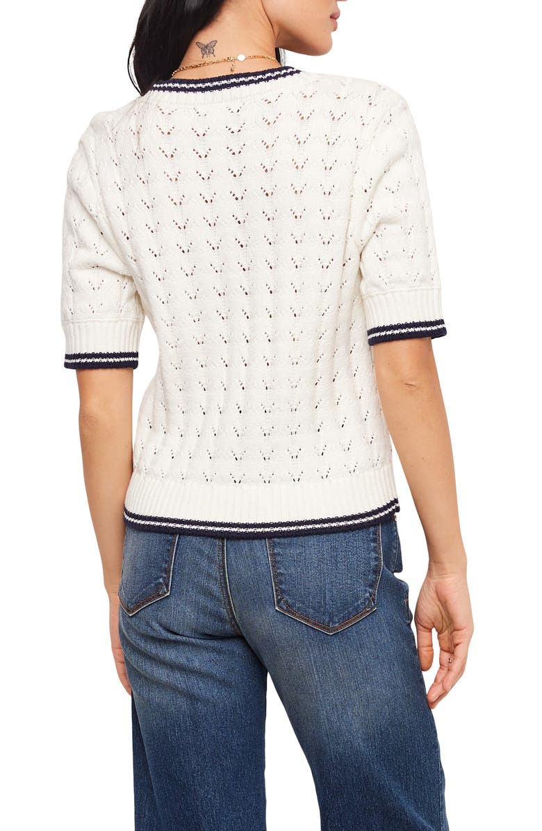 Karen Kane Pointelle Cotton Blend Short Sleeve Cardigan, Alternate, color, Off White