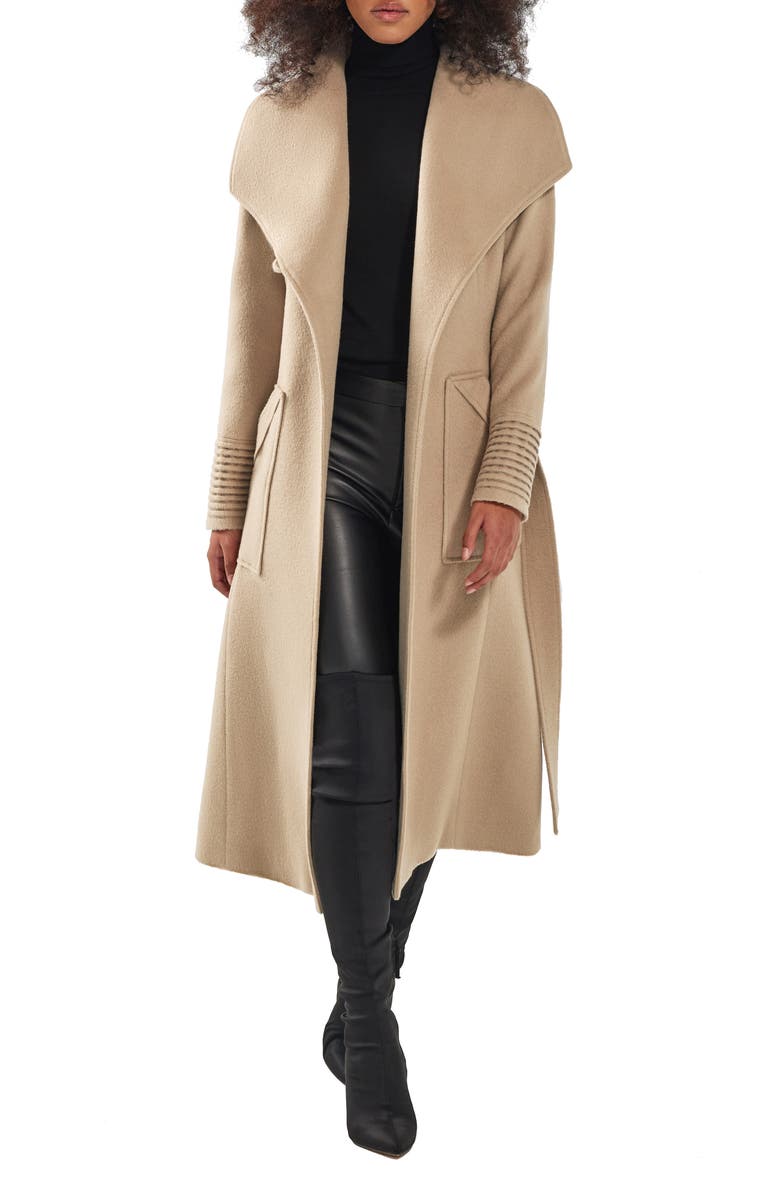 SENTALER Wide Collar Belted Alpaca & Wool Wrap Coat, Main, color, Camel