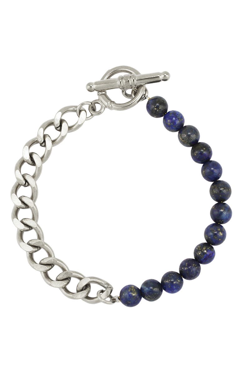 REBL Gender Inclusive Lapis Cuban Link Bracelet, Main, color, Silver