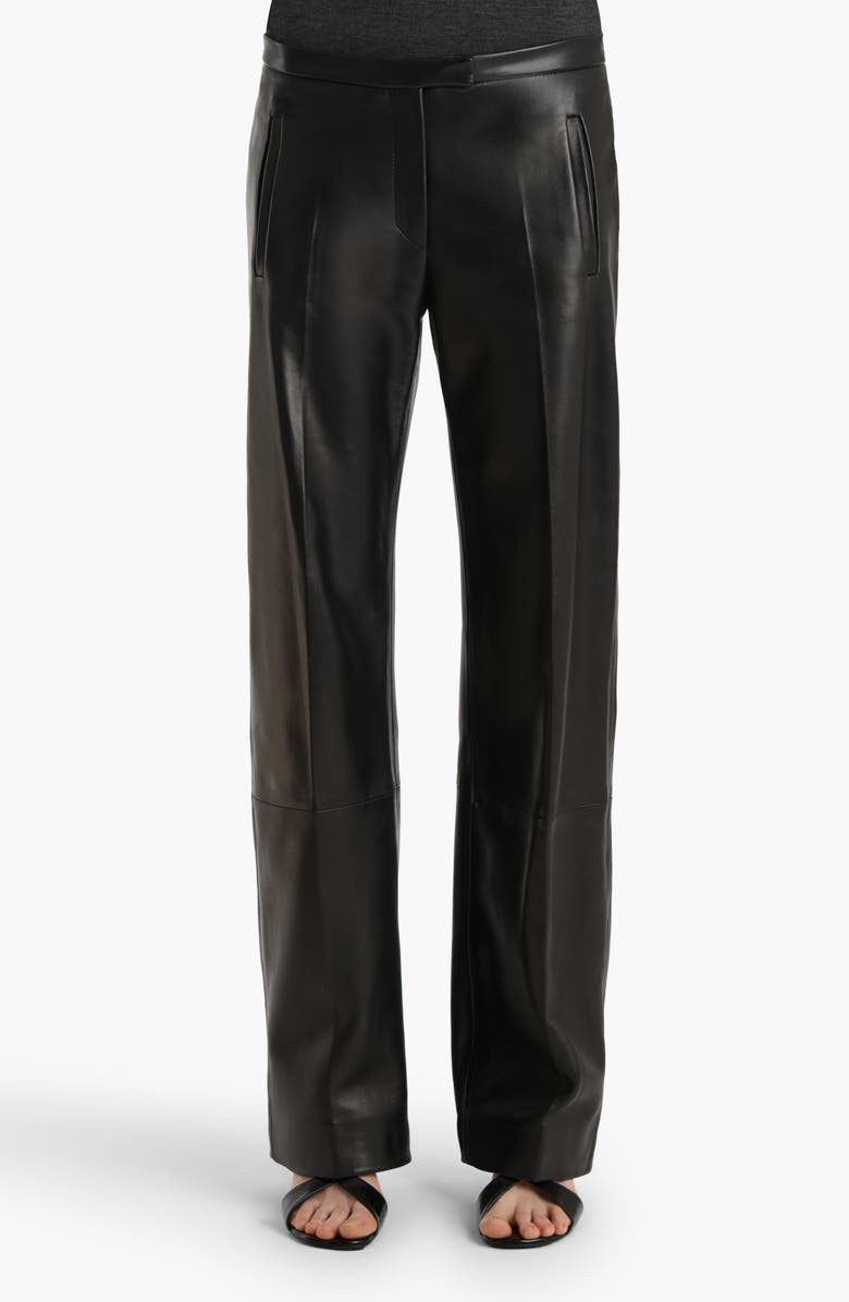 Khaite Miles Plongé Leather Straight Leg Pants, Main, color, Black