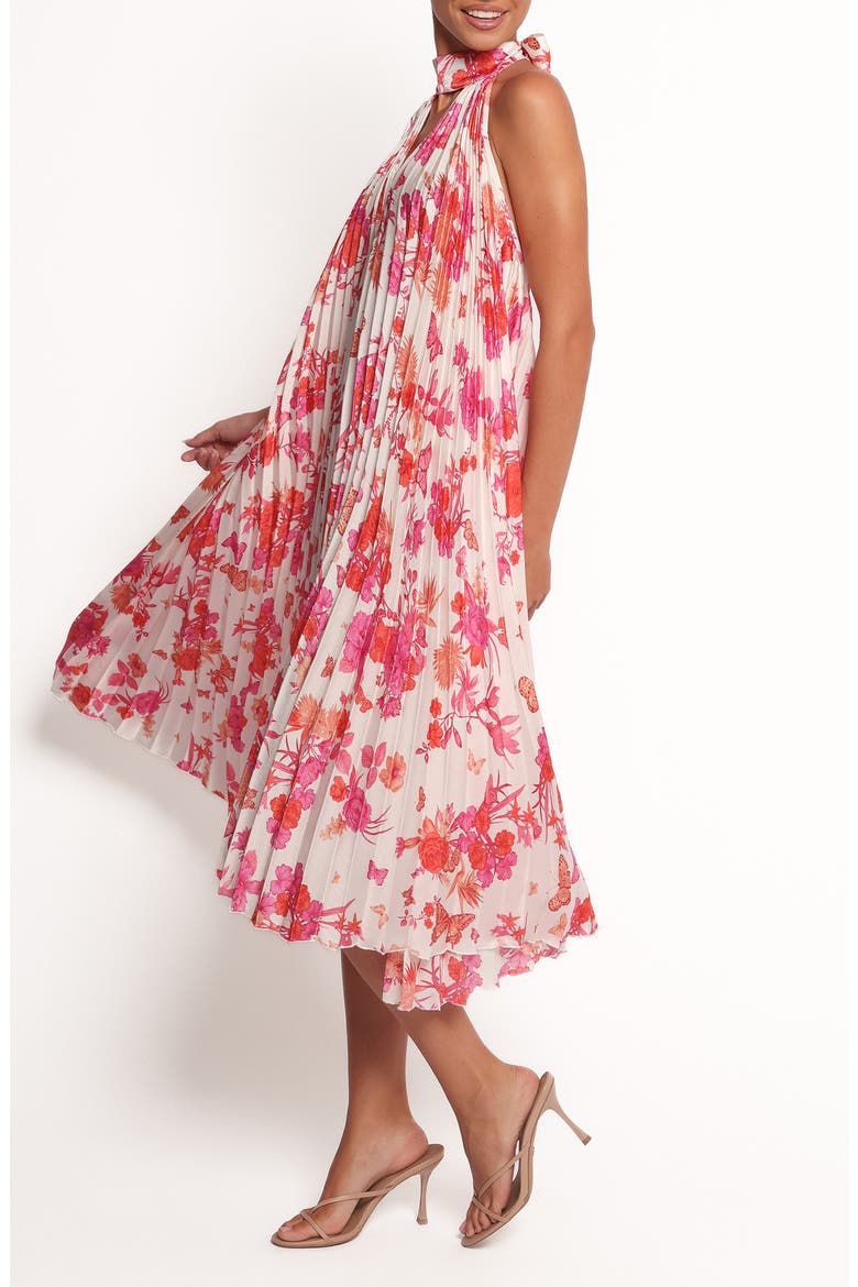 Sirmione Floral Pleated Halter Midi Dress, Alternate, color, PINK FLORAL