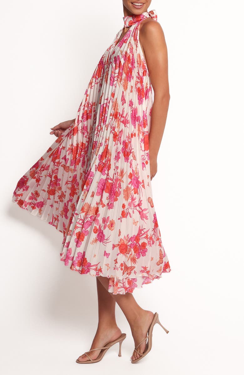 Petal & Pup Sirmione Floral Pleated Halter Midi Dress, Alternate, color, Pink Floral
