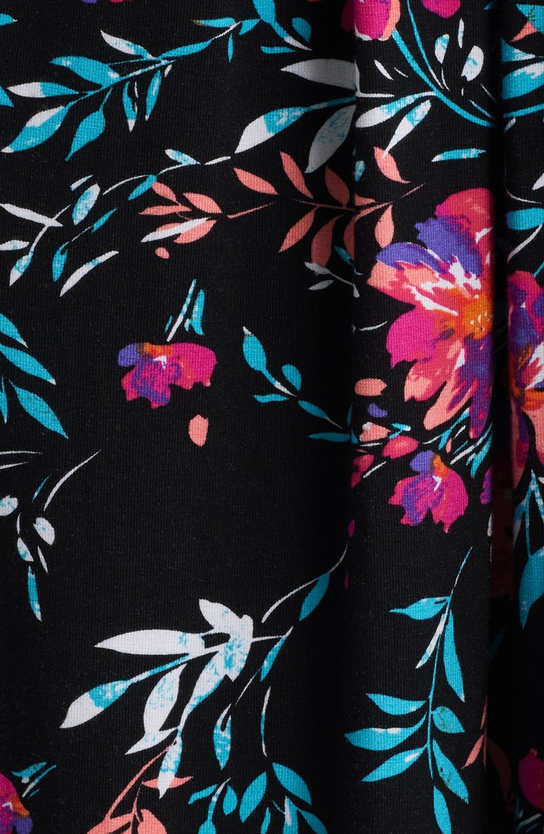 Loveappella Floral Print Faux Wrap Midi Dress, Alternate, color, Black/ Fuchsia