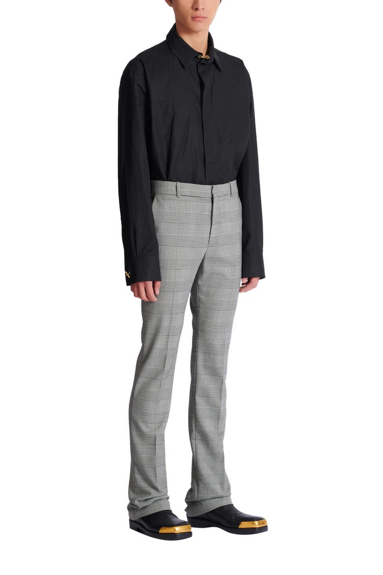 Darted trousers in Prince of Wales wool, Alternate, color, black