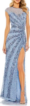 Mac Duggal Embellished Illusion High Neck Cap Sleeve Gown
