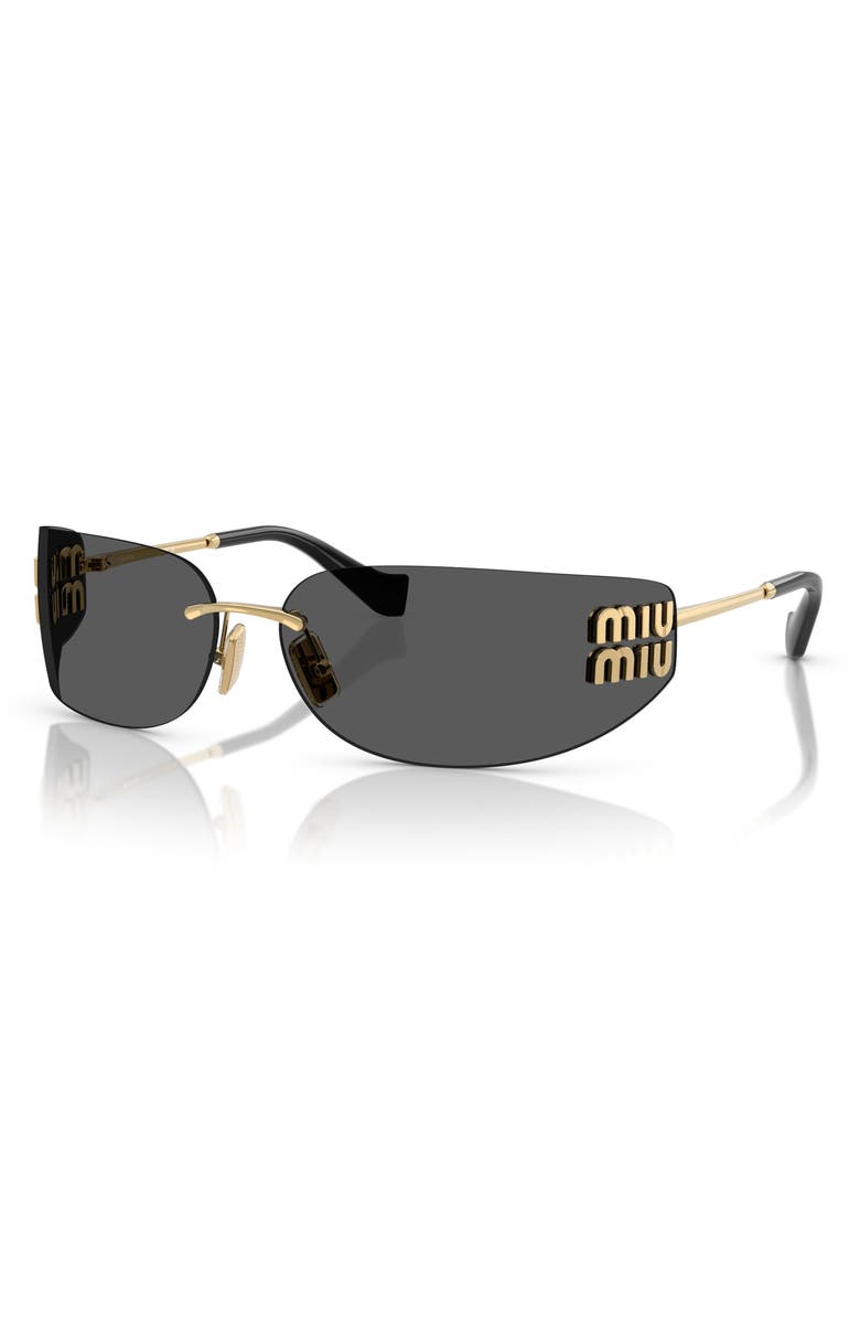 Miu Miu 75mm Oversize Rectangular Wrap Sunglasses, Alternate, color, Gold / Dark Grey