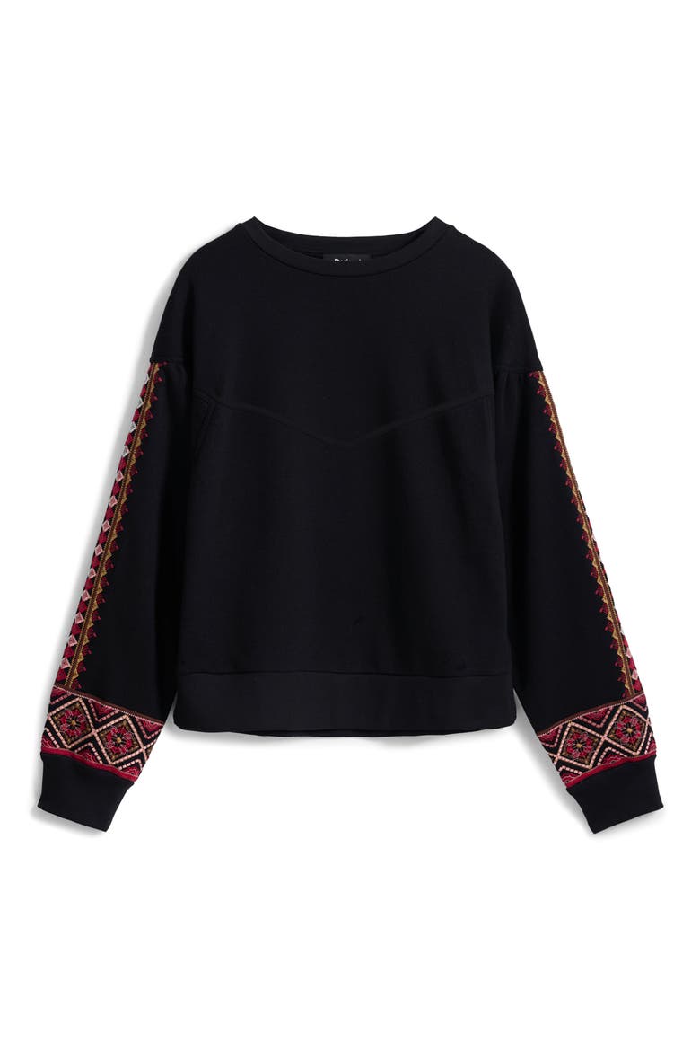 Embroidered Sleeve Sweatshirt, Alternate, color, BLACK