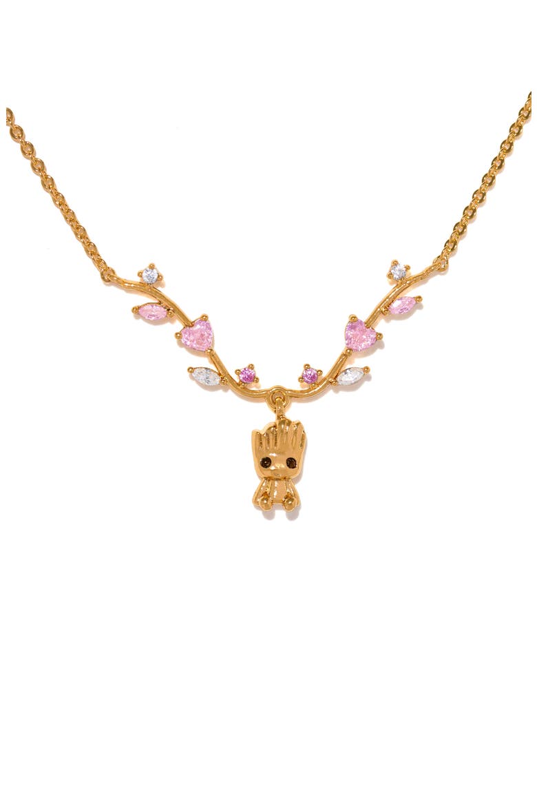 Marvel's Groot Cubic Zirconia Pendant Necklace, Main, color, GOLD/ PINK