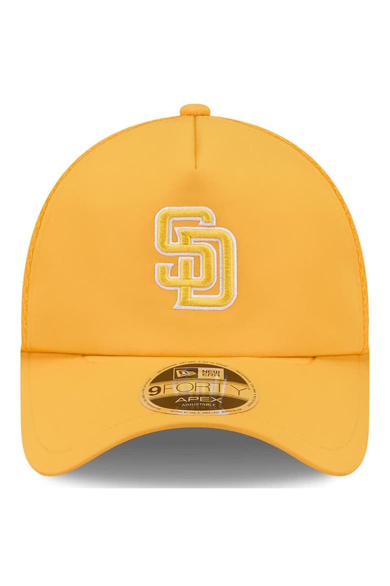 Men's New Era Gold San Diego Padres 2026 Batting Practice Apex 9FORTY Adjustable Trucker Hat, Alternate, color, Gold