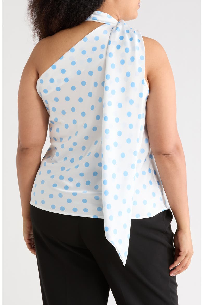 Scarf Neck One-Shoulder Top, Alternate, color, WHITE/ BLUE