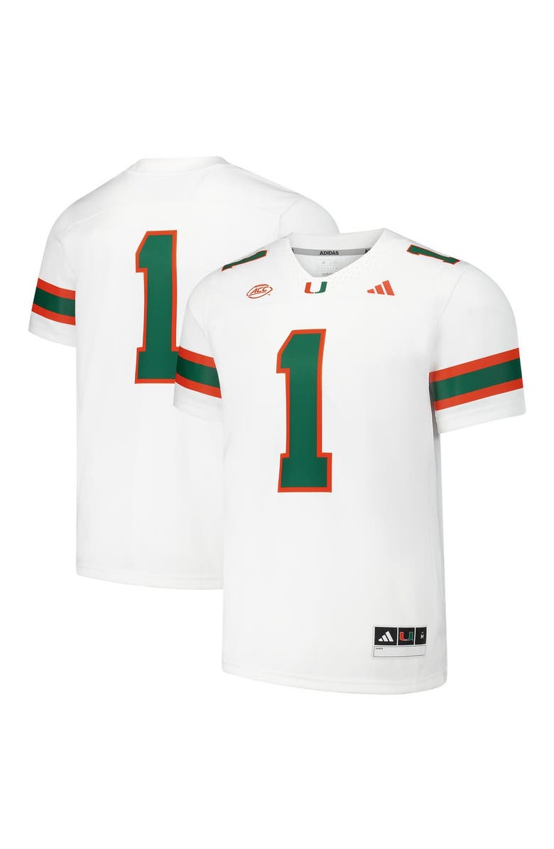 adidas Men's adidas #1 White Miami Hurricanes  Premier Football Jersey, Main, color, 