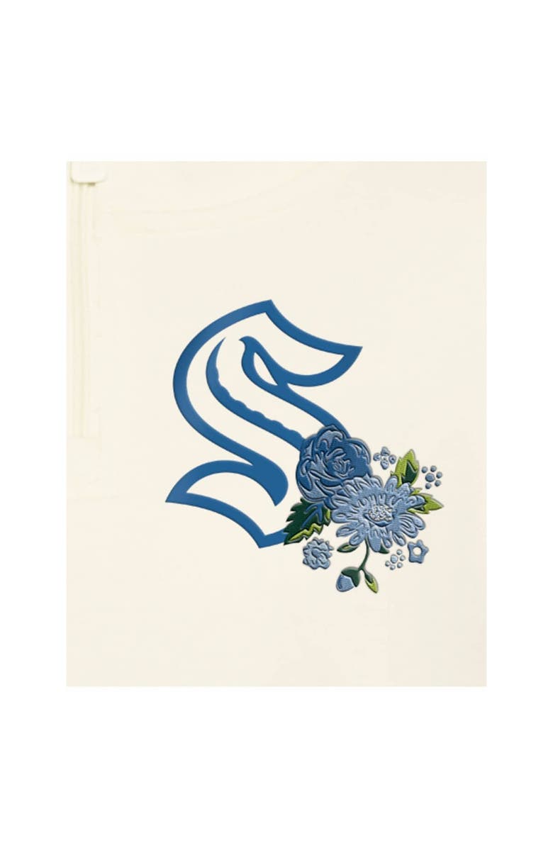 New Era Women's New Era Cream Seattle Kraken Glam Game Quarter-Zip Cropped Floral Hoodie Pullover, Alternate, color, Cream