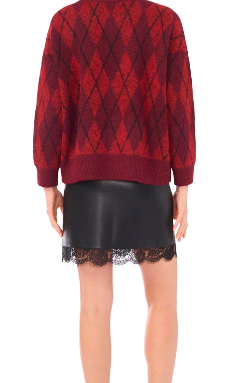 Vince Camuto Argyle Eyelash Jacquard Crewneck Sweater In Burgundy