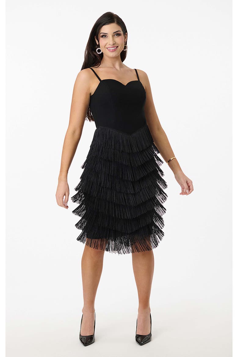 Chevron Fringe Pencil Dress, Main, color, Black