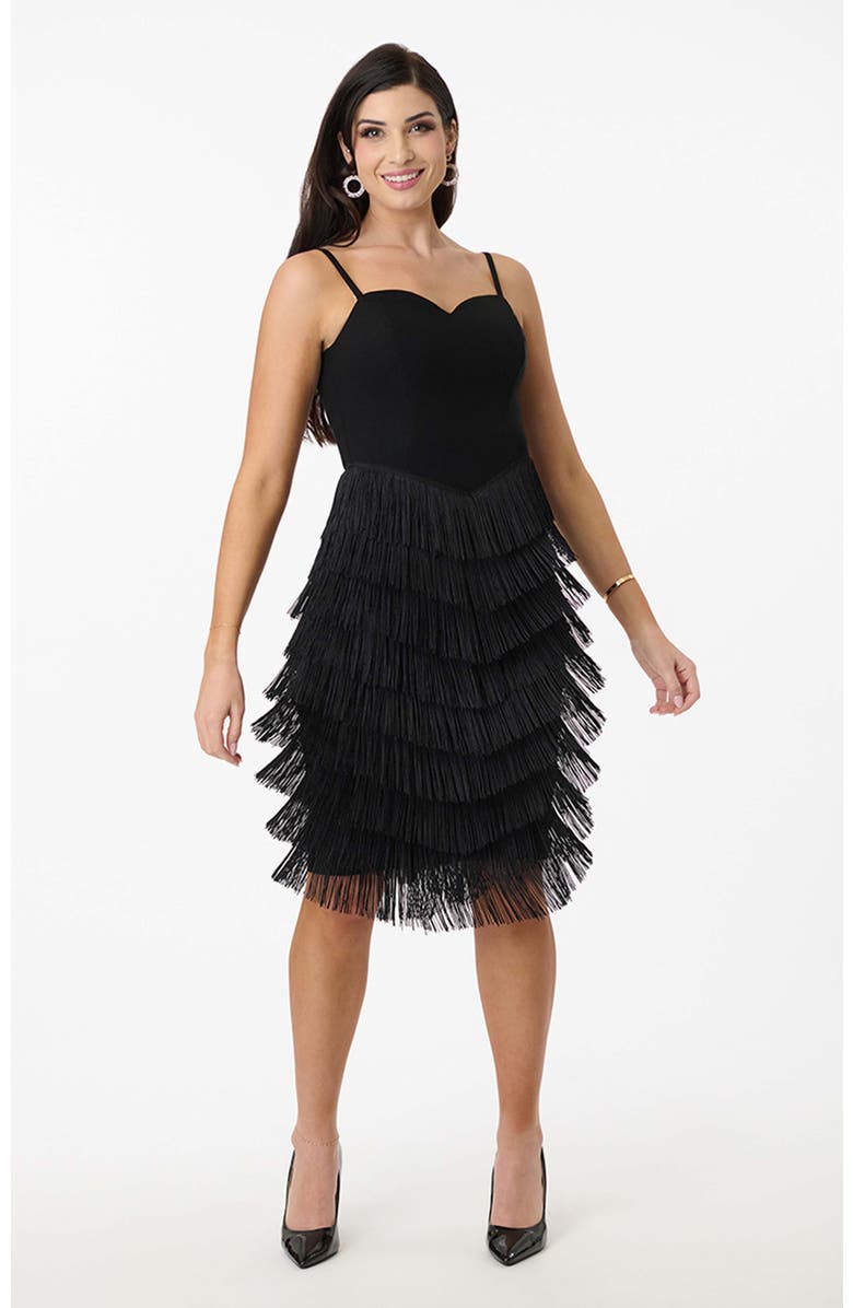 Unique Vintage Chevron Fringe Pencil Dress, Main, color, Black